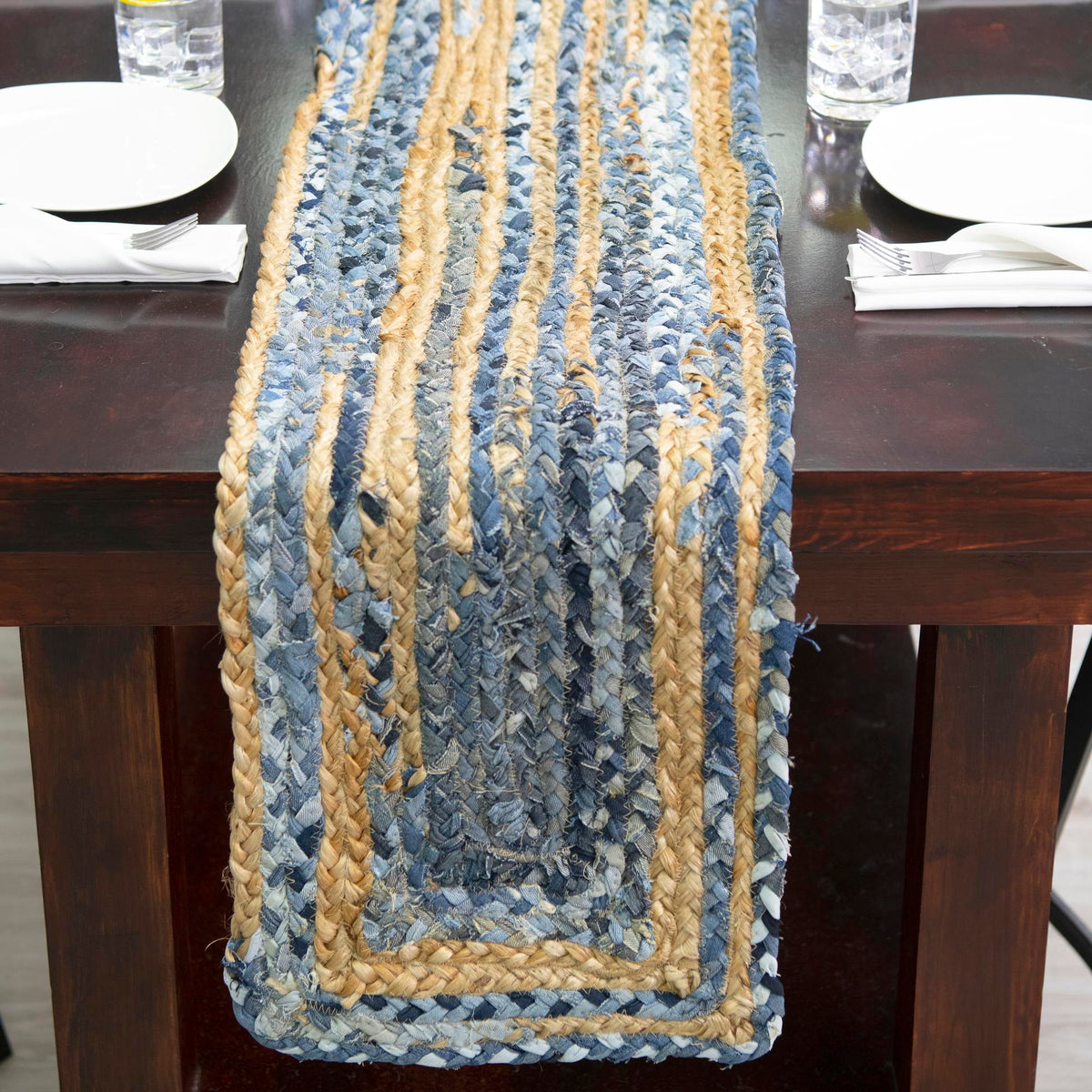 Woven Udaipur Collection Area Rug - Sahara Table Runner Blue and Natural lifestyle 149