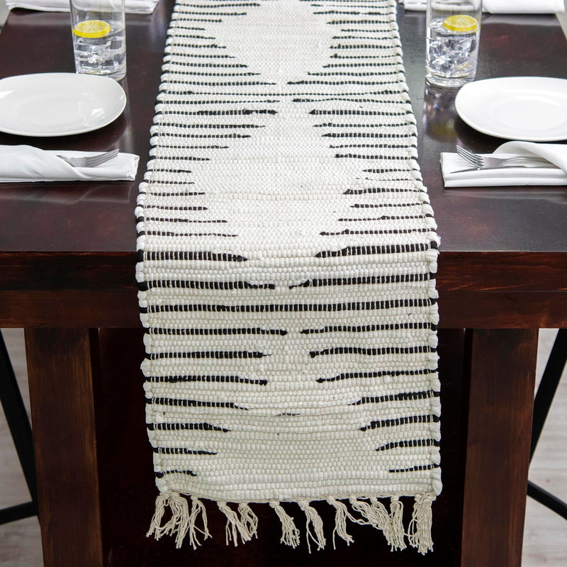 Thar Cotton Collection Area Rug - Jaisalmer (White) Table Runner White lifestyle 53