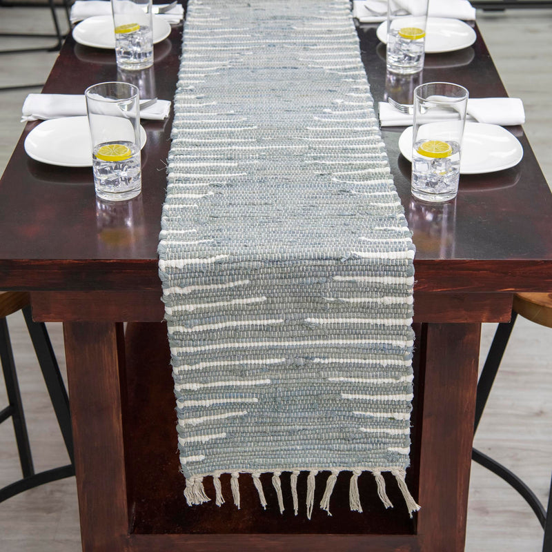 Thar Cotton Collection Area Rug - Jaisalmer (Light Gray) Table Runner Light Gray lifestyle 51