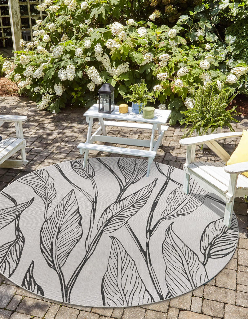 Garden Terrace Escape Collection Area Rug - Evergreen (Charcoal Ivory) Round Charcoal Ivory lifestyle 0