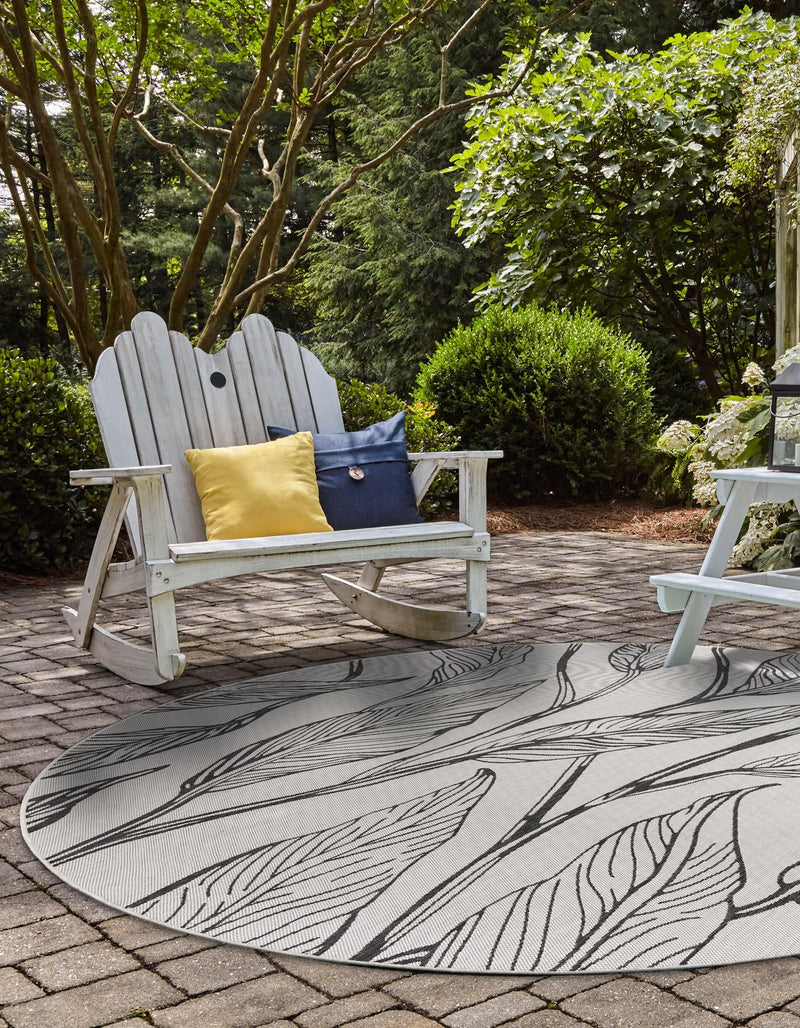 Garden Terrace Escape Collection Area Rug - Evergreen (Charcoal Ivory) Round Charcoal Ivory lifestyle 2