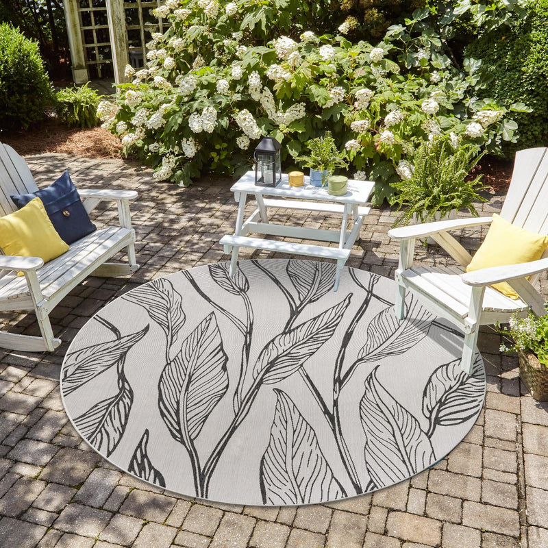 Garden Terrace Escape Collection Area Rug - Evergreen (Charcoal Ivory) Round Charcoal Ivory lifestyle 13