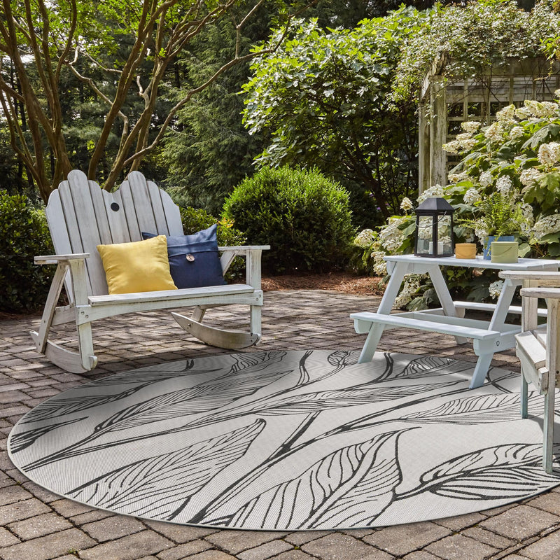 Garden Terrace Escape Collection Area Rug - Evergreen (Charcoal Ivory) Round Charcoal Ivory lifestyle 14