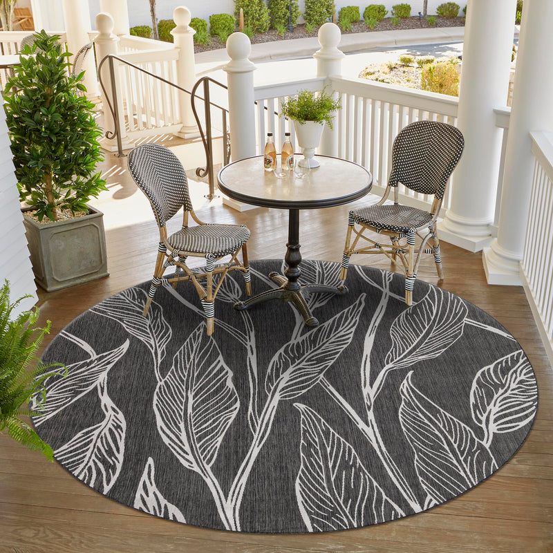 Garden Terrace Escape Collection Area Rug - Evergreen (Ivory Charcoal) Round Ivory Charcoal lifestyle 13