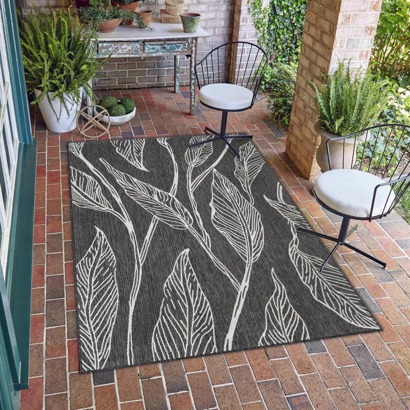 Garden Terrace Escape Collection Area Rug - Evergreen (Ivory Charcoal) Rectangle Ivory Charcoal lifestyle 13