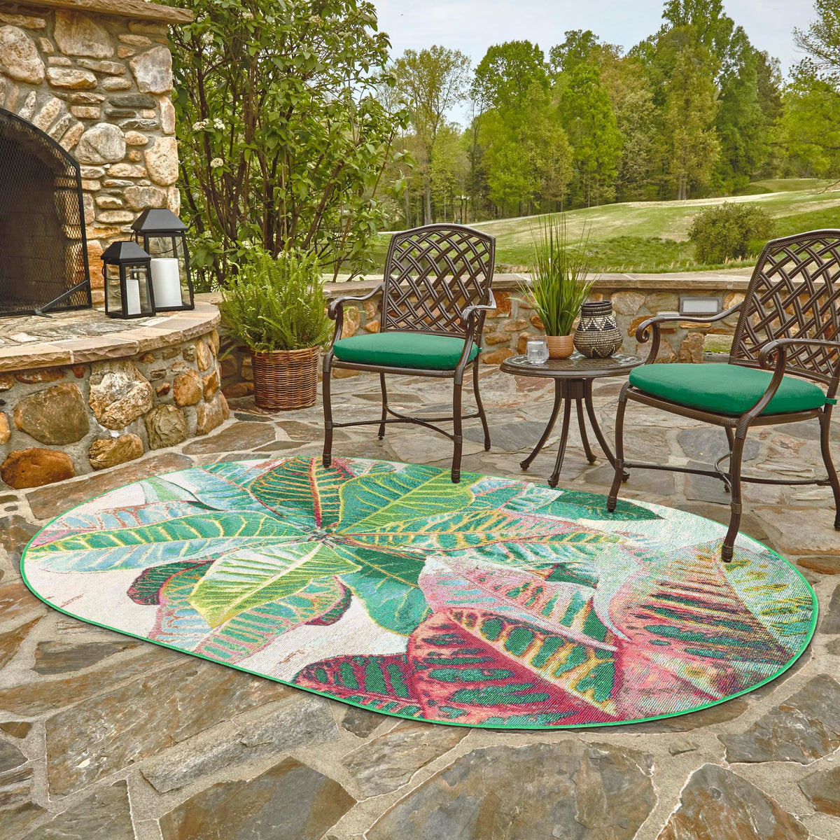 Garden Terrace Escape Collection Area Rug - Fern Oval Multi lifestyle 77