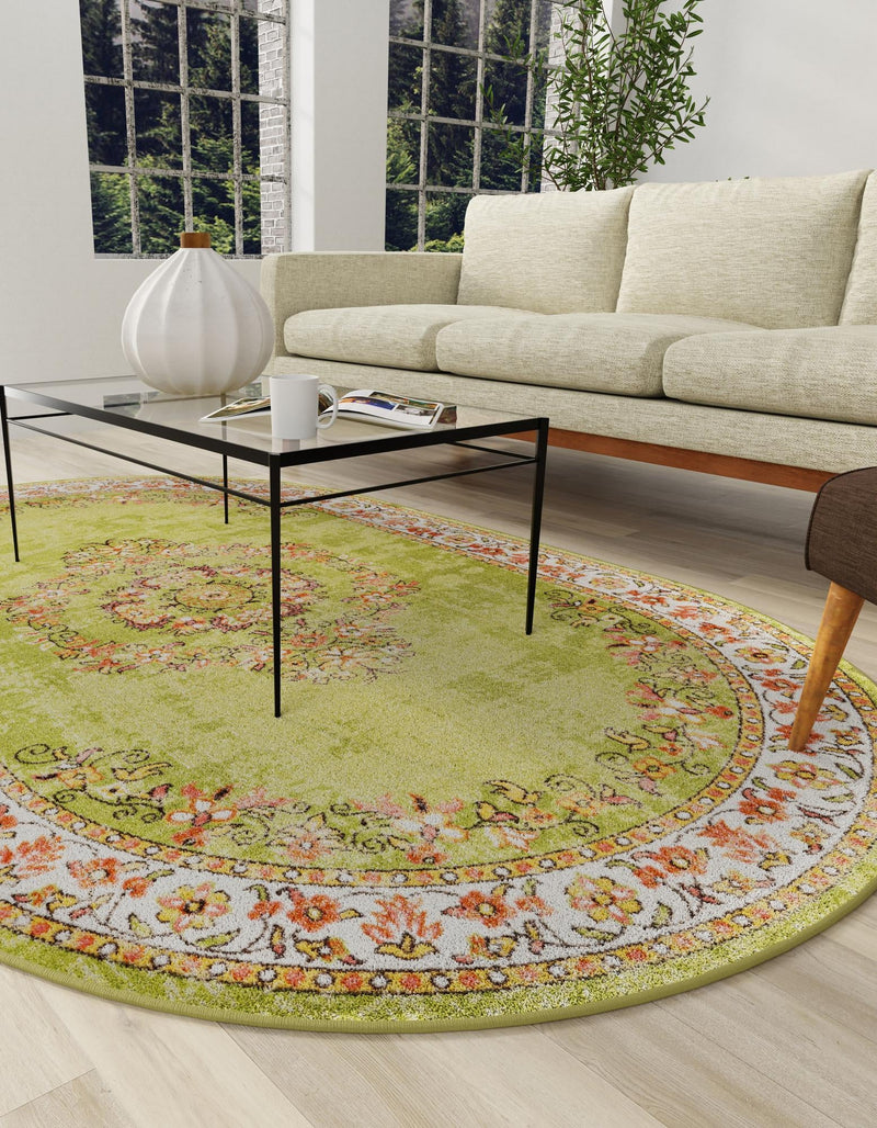 Geneva Terrace Collection Area Rug - Yverdon Oval Green lifestyle 42