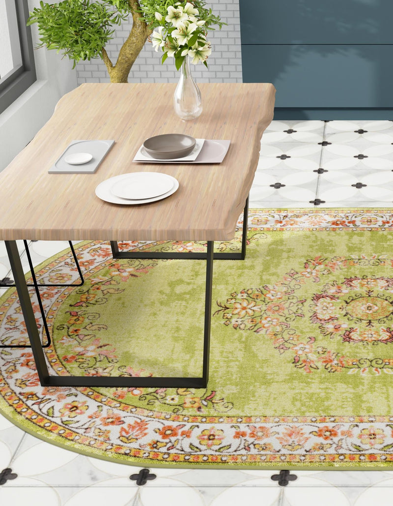 Geneva Terrace Collection Area Rug - Yverdon Oval Green lifestyle 59