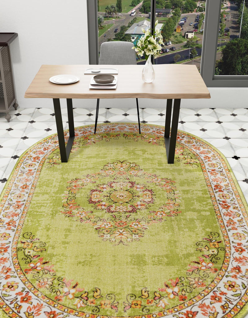 Geneva Terrace Collection Area Rug - Yverdon Oval Green lifestyle 64