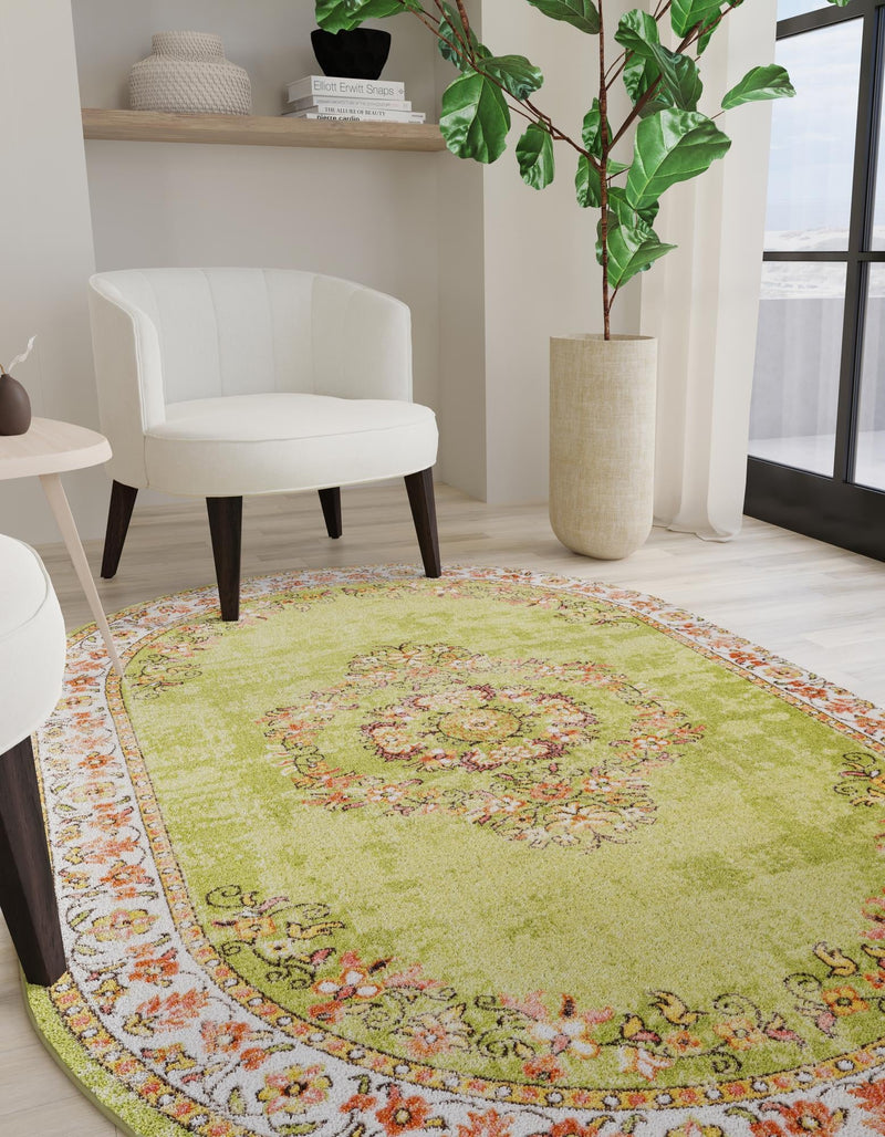 Geneva Terrace Collection Area Rug - Yverdon Oval Green lifestyle 77