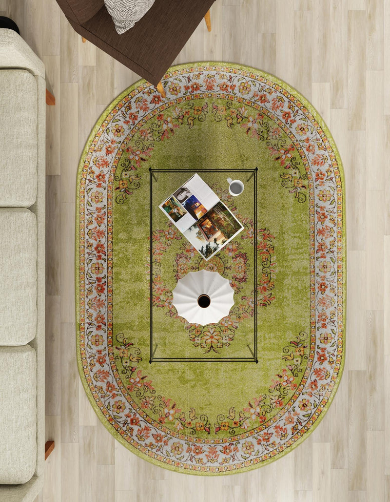 Geneva Terrace Collection Area Rug - Yverdon Oval Green lifestyle 92