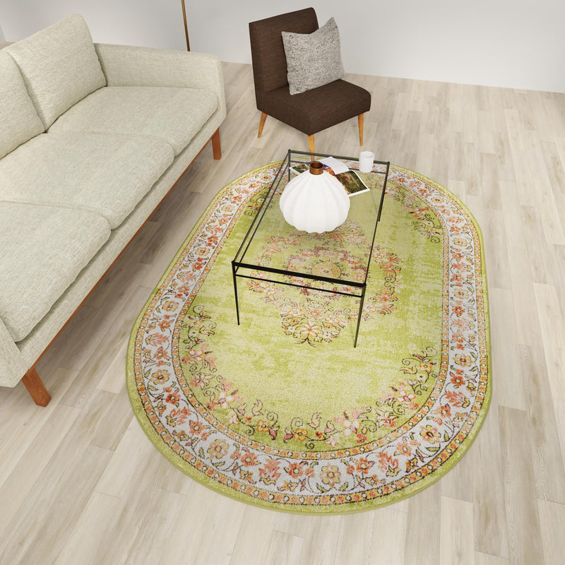 Geneva Terrace Collection Area Rug - Yverdon Oval Green lifestyle 94