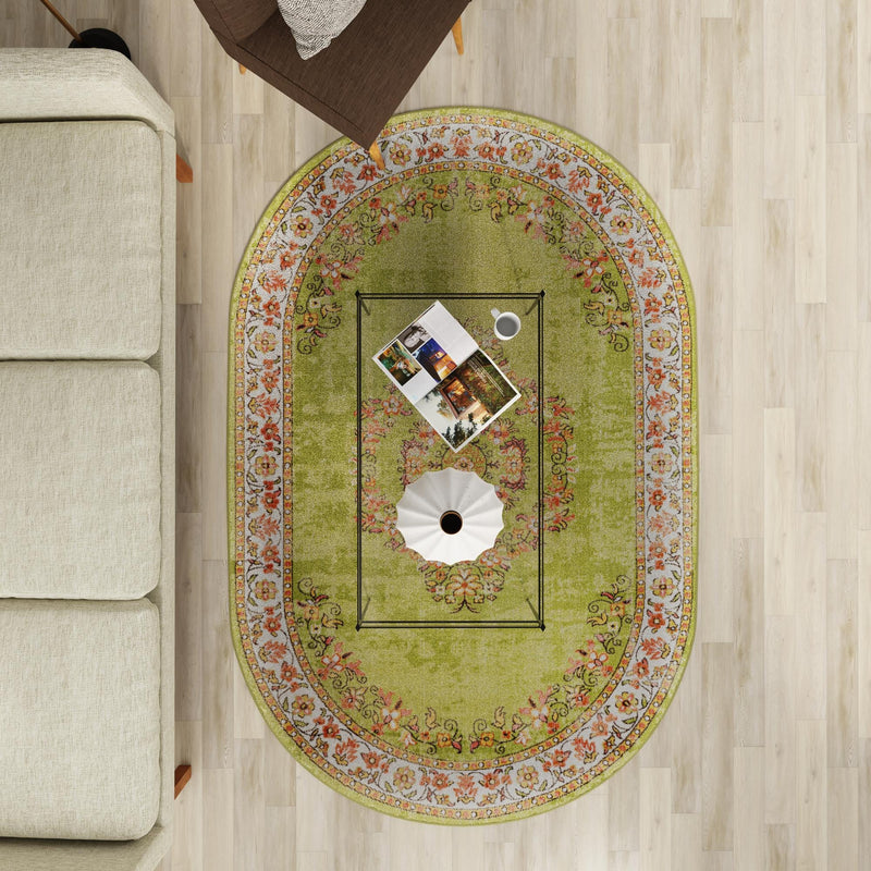 Geneva Terrace Collection Area Rug - Yverdon Oval Green lifestyle 100
