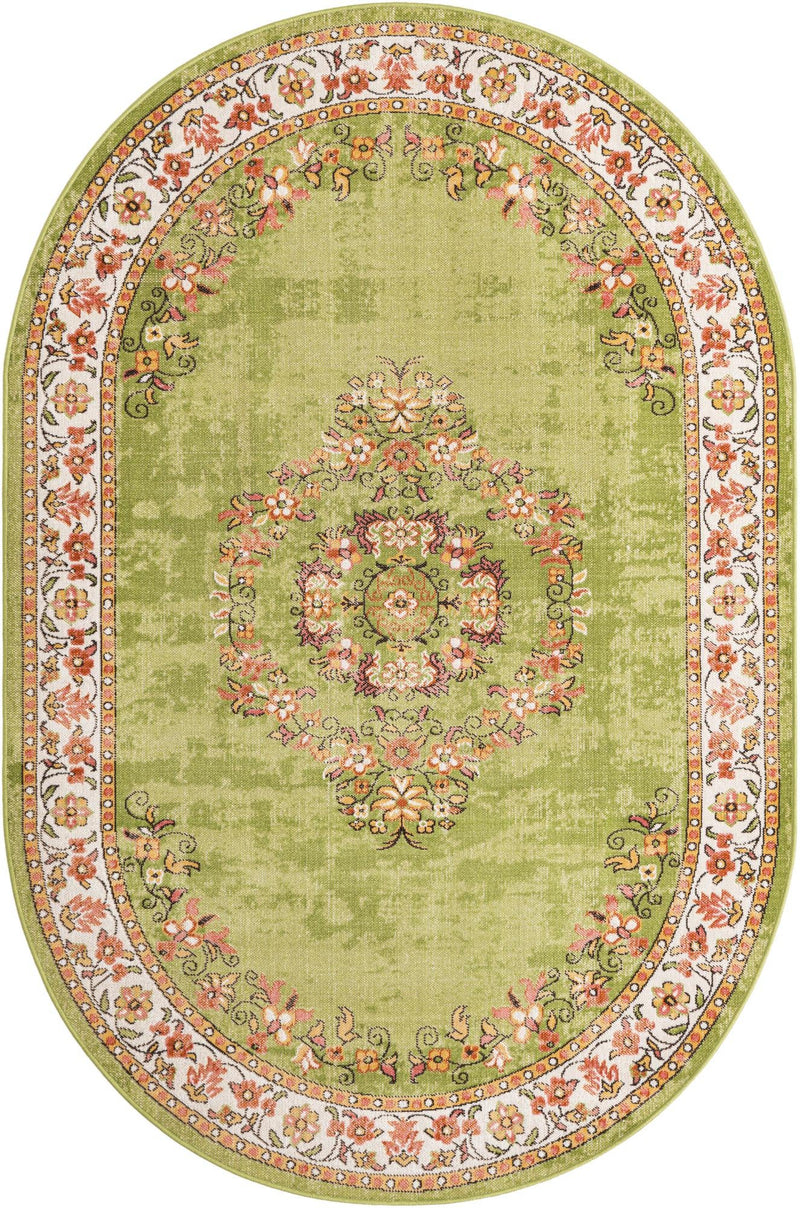 Geneva Terrace Collection Area Rug - Yverdon Oval Green lifestyle 28