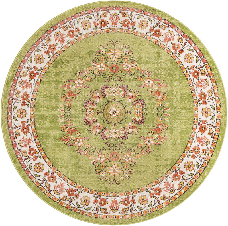 Geneva Terrace Collection Area Rug - Yverdon Round Green lifestyle 29