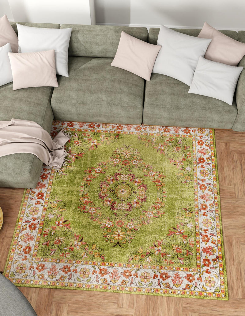 Geneva Terrace Collection Area Rug - Yverdon Square Green lifestyle 37