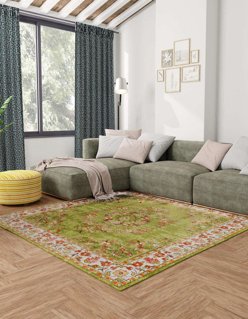 Geneva Terrace Collection Area Rug - Yverdon Square Green lifestyle 44