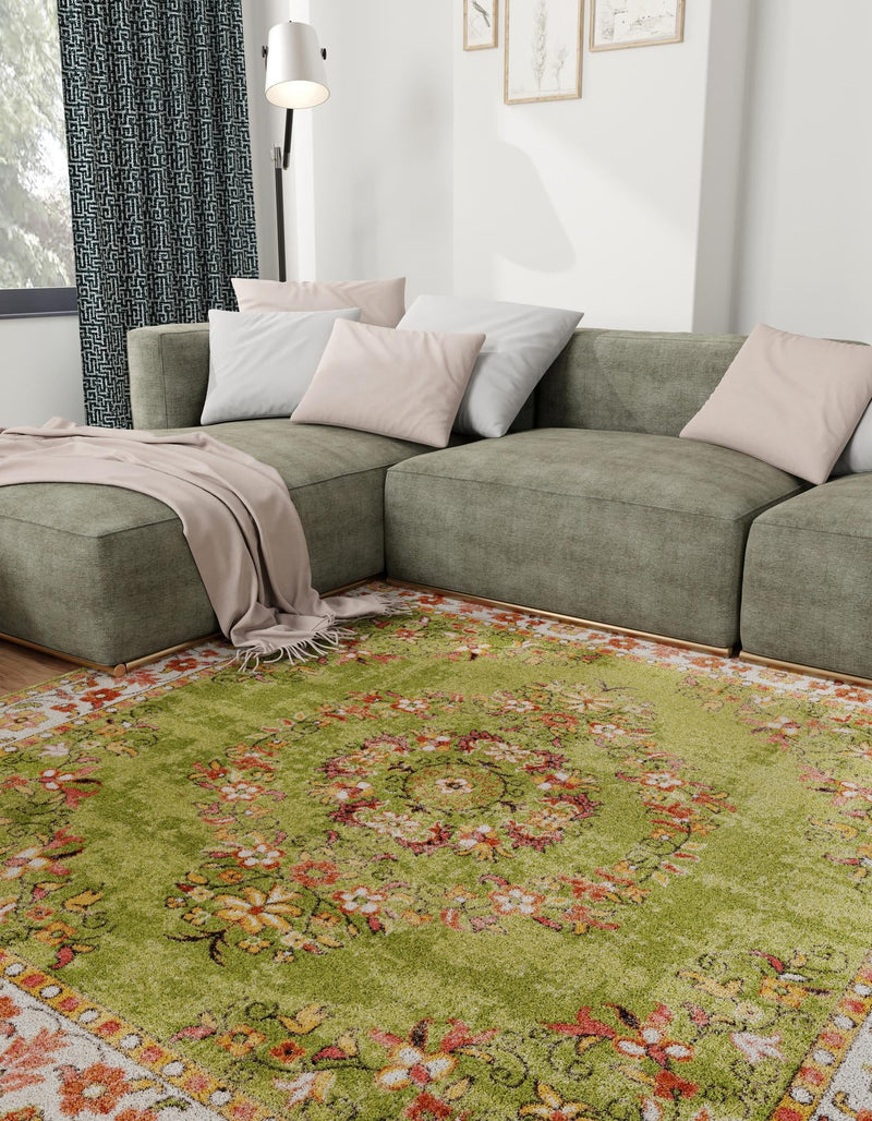 Geneva Terrace Collection Area Rug - Yverdon Square Green lifestyle 51