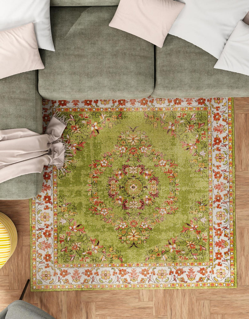 Geneva Terrace Collection Area Rug - Yverdon Square Green lifestyle 100