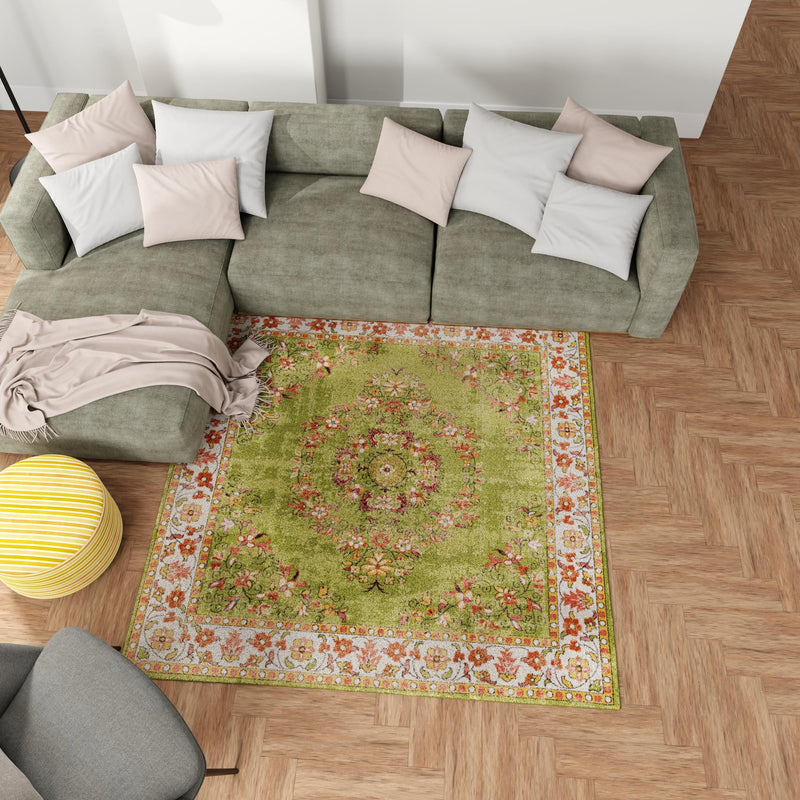 Geneva Terrace Collection Area Rug - Yverdon Square Green lifestyle 95