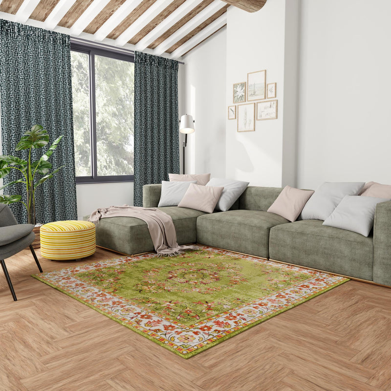 Geneva Terrace Collection Area Rug - Yverdon Square Green lifestyle 97