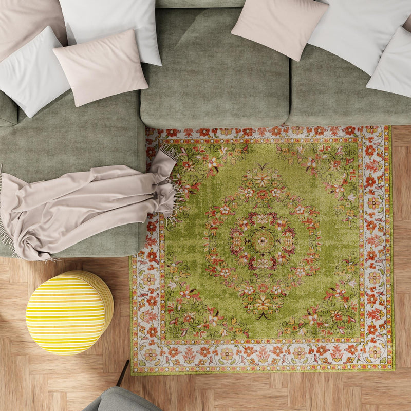Geneva Terrace Collection Area Rug - Yverdon Square Green lifestyle 101