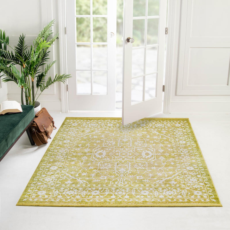 Rustic Charm Revival Collection Area Rug - Farmstead Square Light Green lifestyle 29