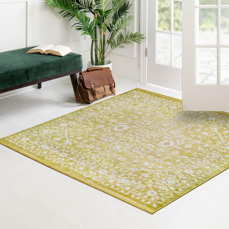 Rustic Charm Revival Collection Area Rug - Farmstead Square Light Green lifestyle 35