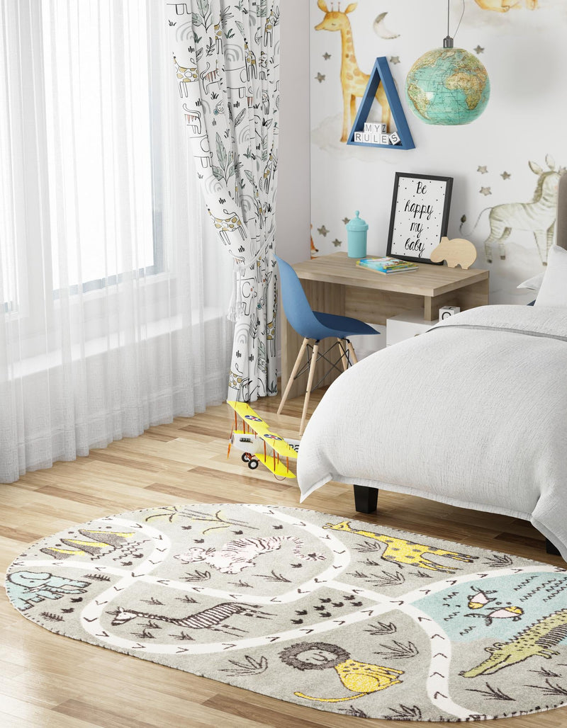 Playful Patterns Collection Area Rug - Enigma Oval Gray lifestyle 22