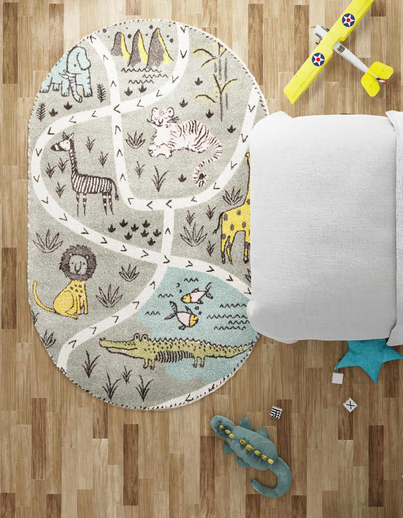 Playful Patterns Collection Area Rug - Enigma Oval Gray lifestyle 28