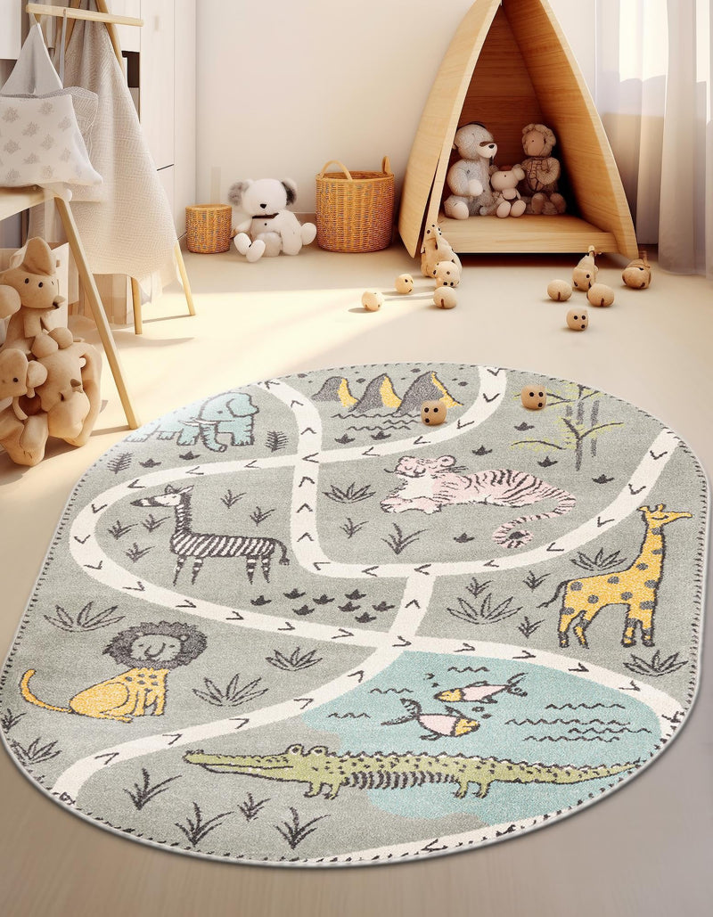 Playful Patterns Collection Area Rug - Enigma Oval Gray lifestyle 30