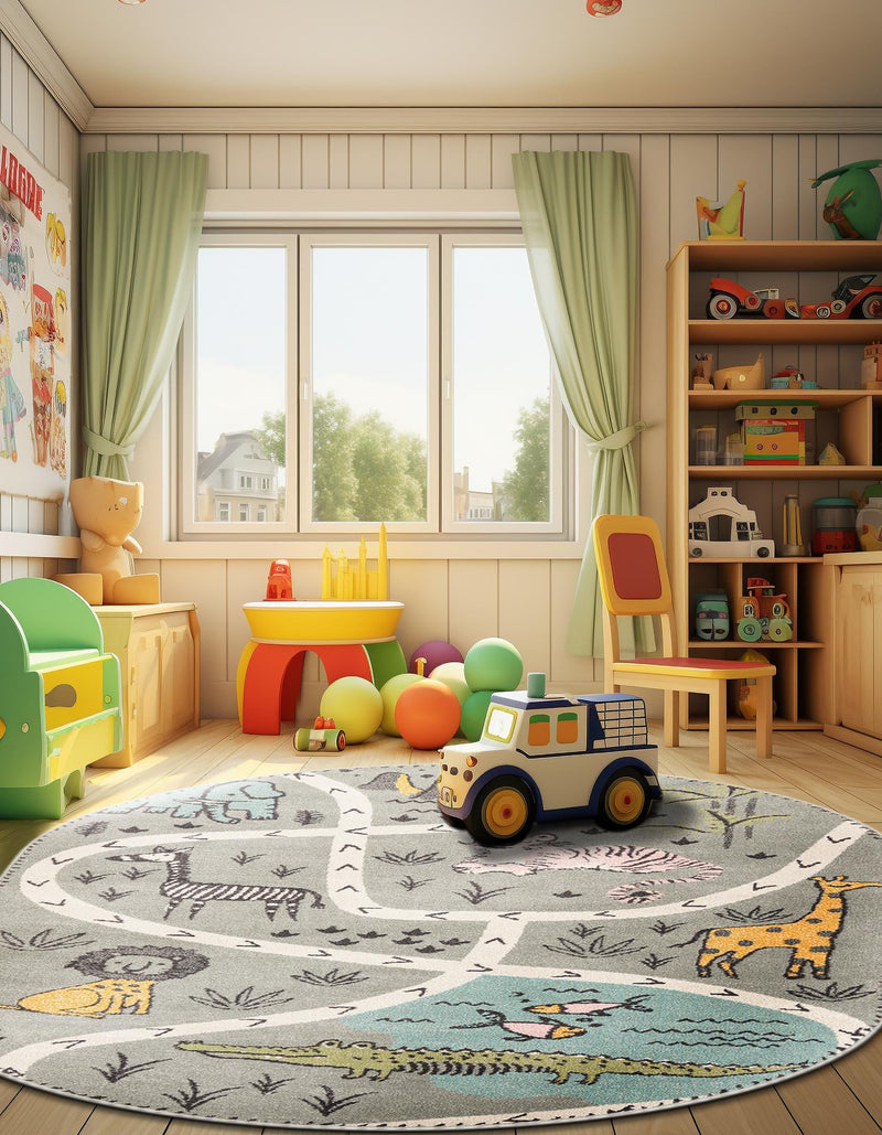 Playful Patterns Collection Area Rug - Enigma Oval Gray lifestyle 32