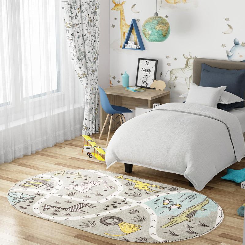 Playful Patterns Collection Area Rug - Enigma Oval Gray lifestyle 76