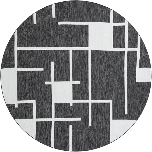 Urban Terrace Collection Area Rug - Parkside Round Black and White lifestyle 9
