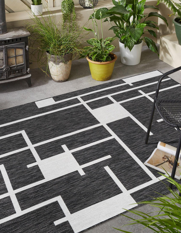 Urban Terrace Collection Area Rug - Parkside Rectangle Black and White lifestyle 2