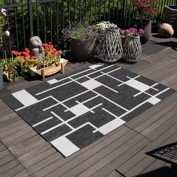 Urban Terrace Collection Area Rug - Parkside Rectangle Black and White lifestyle 13