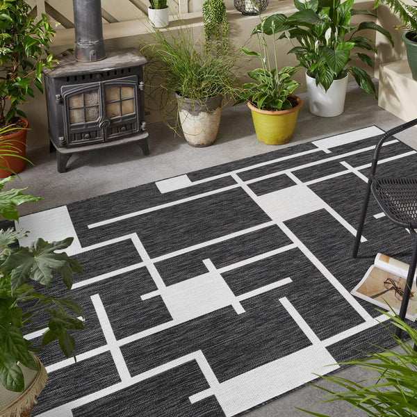 Urban Terrace Collection Area Rug - Parkside Rectangle Black and White lifestyle 14