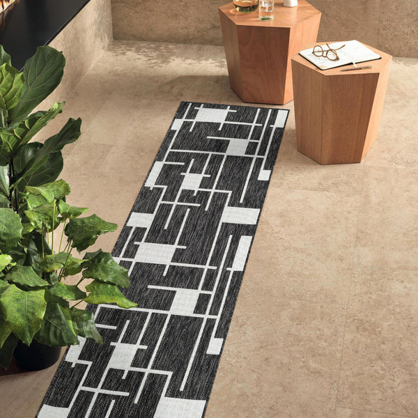 Urban Terrace Collection Area Rug - Parkside Runner Black and White lifestyle 13