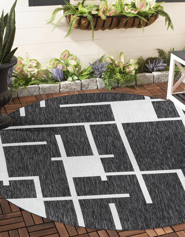 Urban Terrace Collection Area Rug - Parkside Round Black and White lifestyle 0