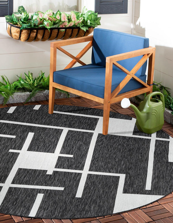 Urban Terrace Collection Area Rug - Parkside Round Black and White lifestyle 2