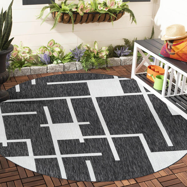 Urban Terrace Collection Area Rug - Parkside Round Black and White lifestyle 11