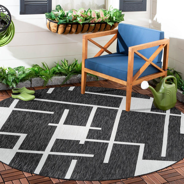 Urban Terrace Collection Area Rug - Parkside Round Black and White lifestyle 12
