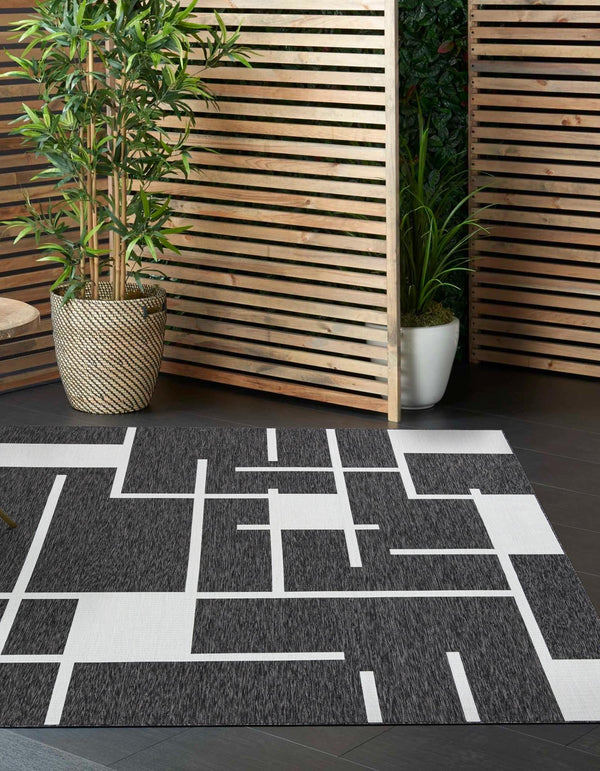 Urban Terrace Collection Area Rug - Parkside Square Black and White lifestyle 0