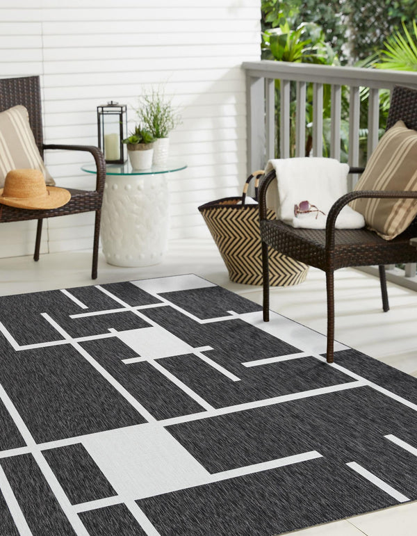 Urban Terrace Collection Area Rug - Parkside Square Black and White lifestyle 2