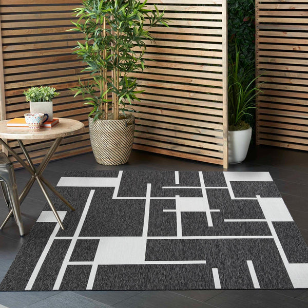 Urban Terrace Collection Area Rug - Parkside Square Black and White lifestyle 13
