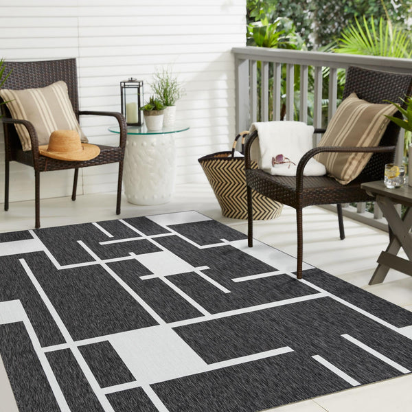 Urban Terrace Collection Area Rug - Parkside Square Black and White lifestyle 14