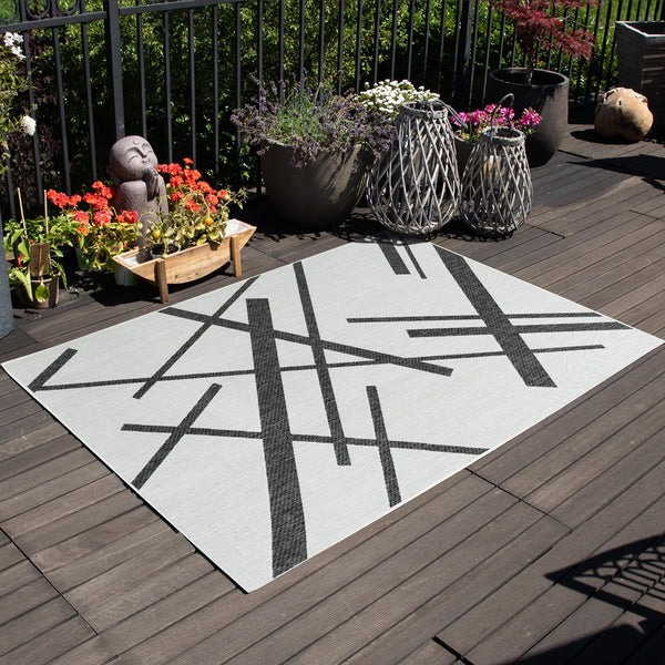 Urban Terrace Collection Area Rug - Bowery Rectangle Black and White lifestyle 13