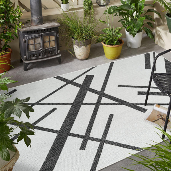Urban Terrace Collection Area Rug - Bowery Rectangle Black and White lifestyle 14