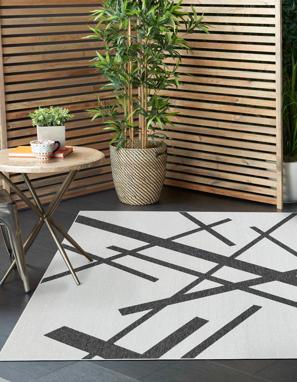 Urban Terrace Collection Area Rug - Bowery Square Black and White lifestyle 0