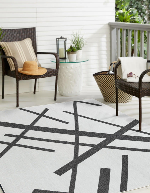 Urban Terrace Collection Area Rug - Bowery Square Black and White lifestyle 2